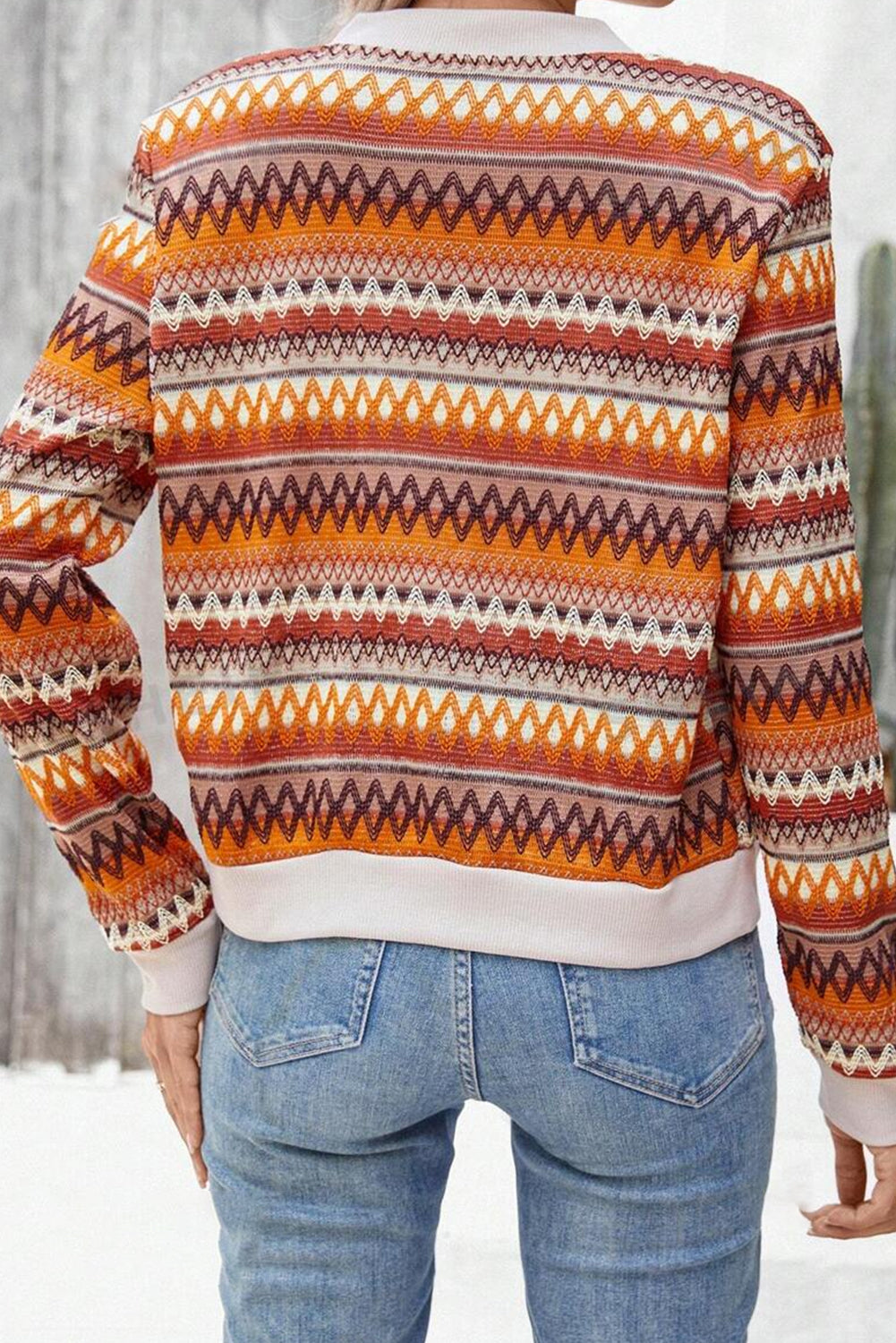 Orange Boho Striped Zip Up Long Sleeve Jacket-Bella Boutique Collective