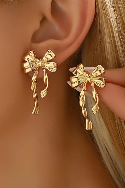 Gold Bow Knot Plated Alloy Stud Earrings-Bella Boutique Collective