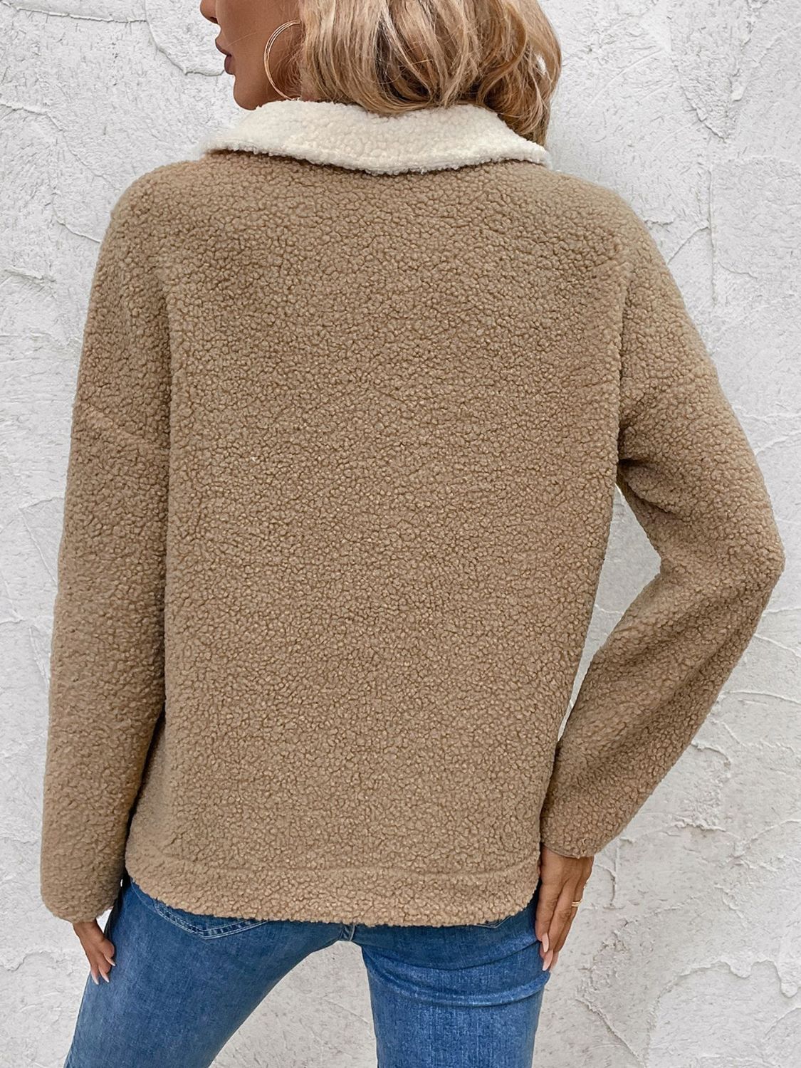 Perfee Contrast Half Zip Long Sleeve Sweatshirt-Bella Boutique Collective