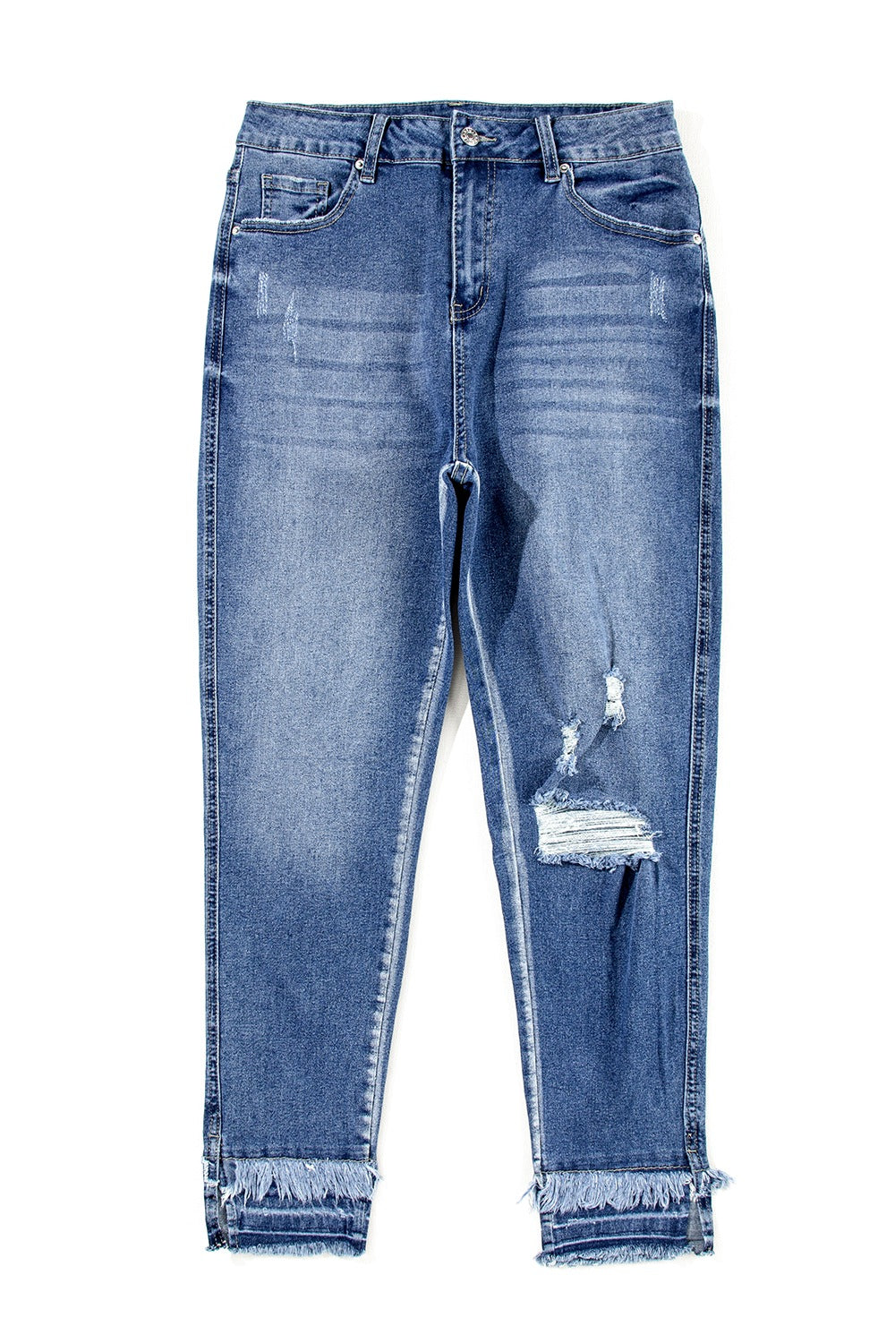 Raw Hem Distressed Jeans with Pockets-Bella Boutique Collective
