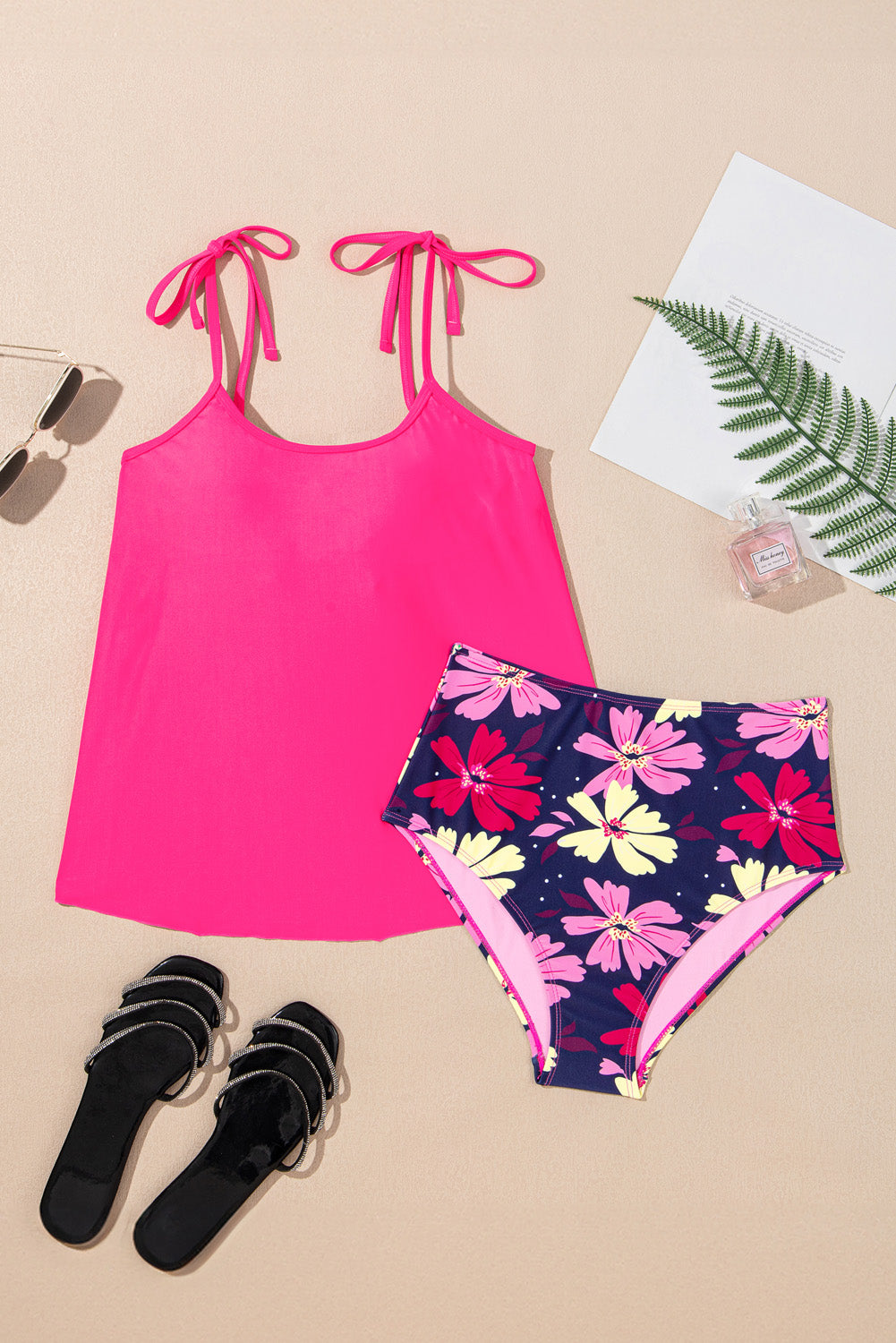 Rose Red Tie Shoulder Floral Print Cute Tankini Set-Bella Boutique Collective