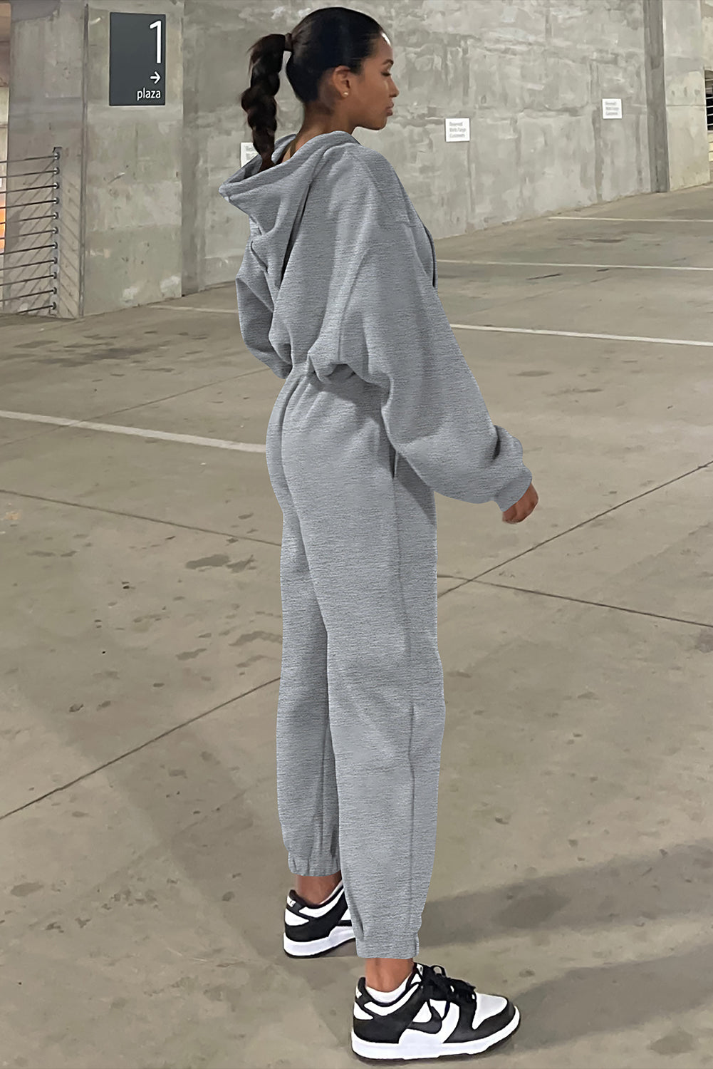 Gray Solid Drop Shoulder Hoodie and Joggers Activewear Set-Bella Boutique Collective