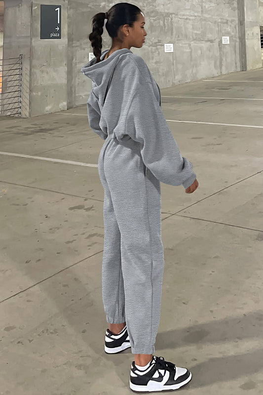 Gray Solid Drop Shoulder Hoodie and Joggers Activewear Set-Bella Boutique Collective