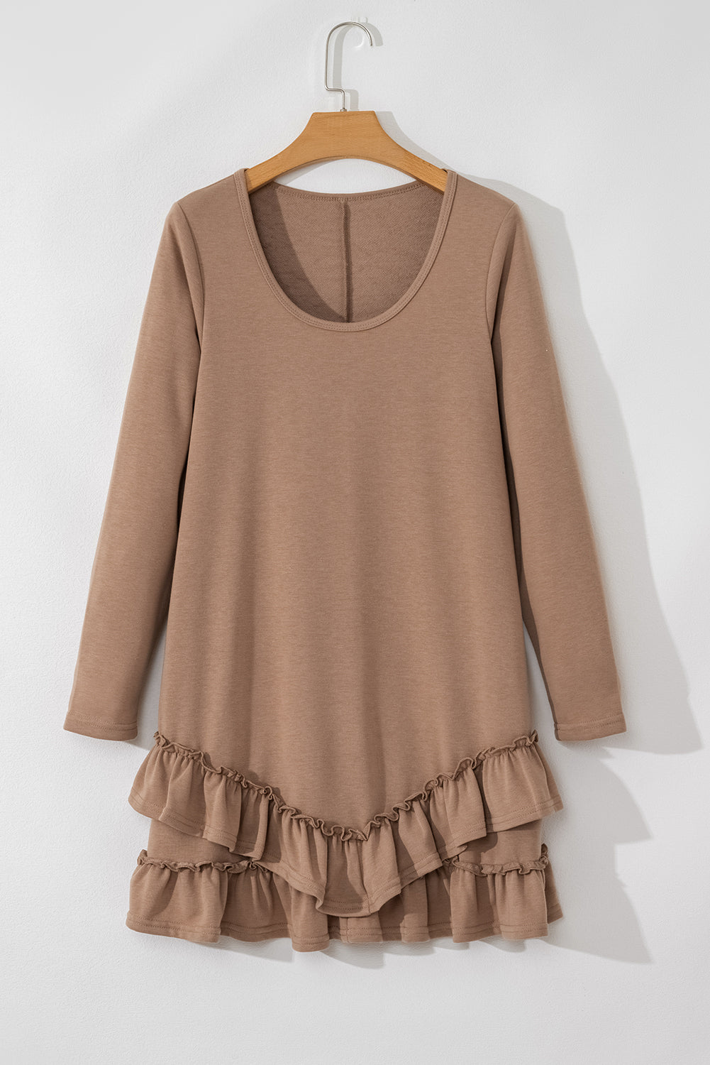 Goat Scoop Neck Tiered Ruffled Hem Long Sleeve Mini Dress-Bella Boutique Collective