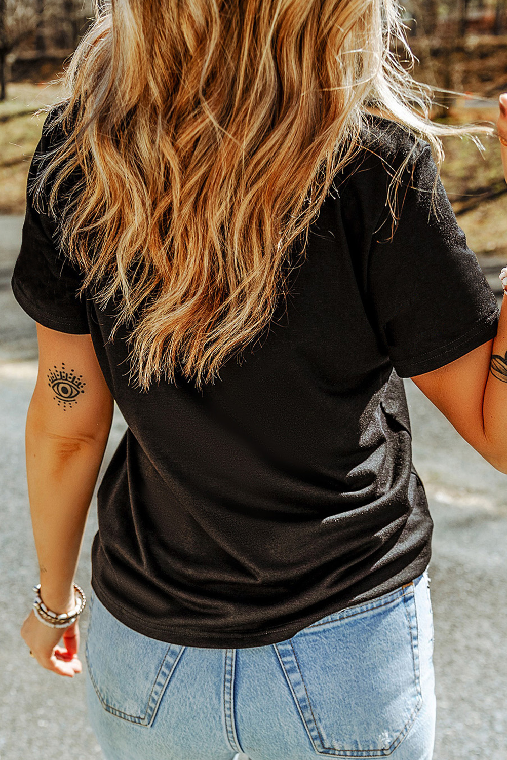 Black Sequin Heart Patched Pattern Crewneck Valentines Tee-Bella Boutique Collective