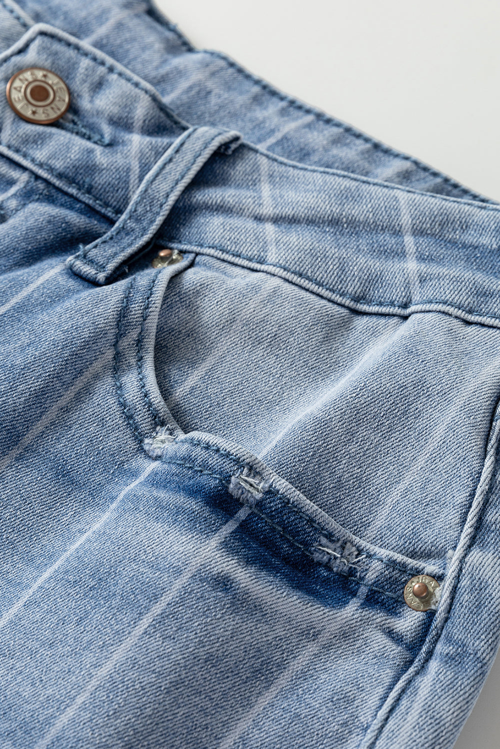 Beau Blue Multi Buttons Pinstripe Wide Leg Jeans-Bella Boutique Collective