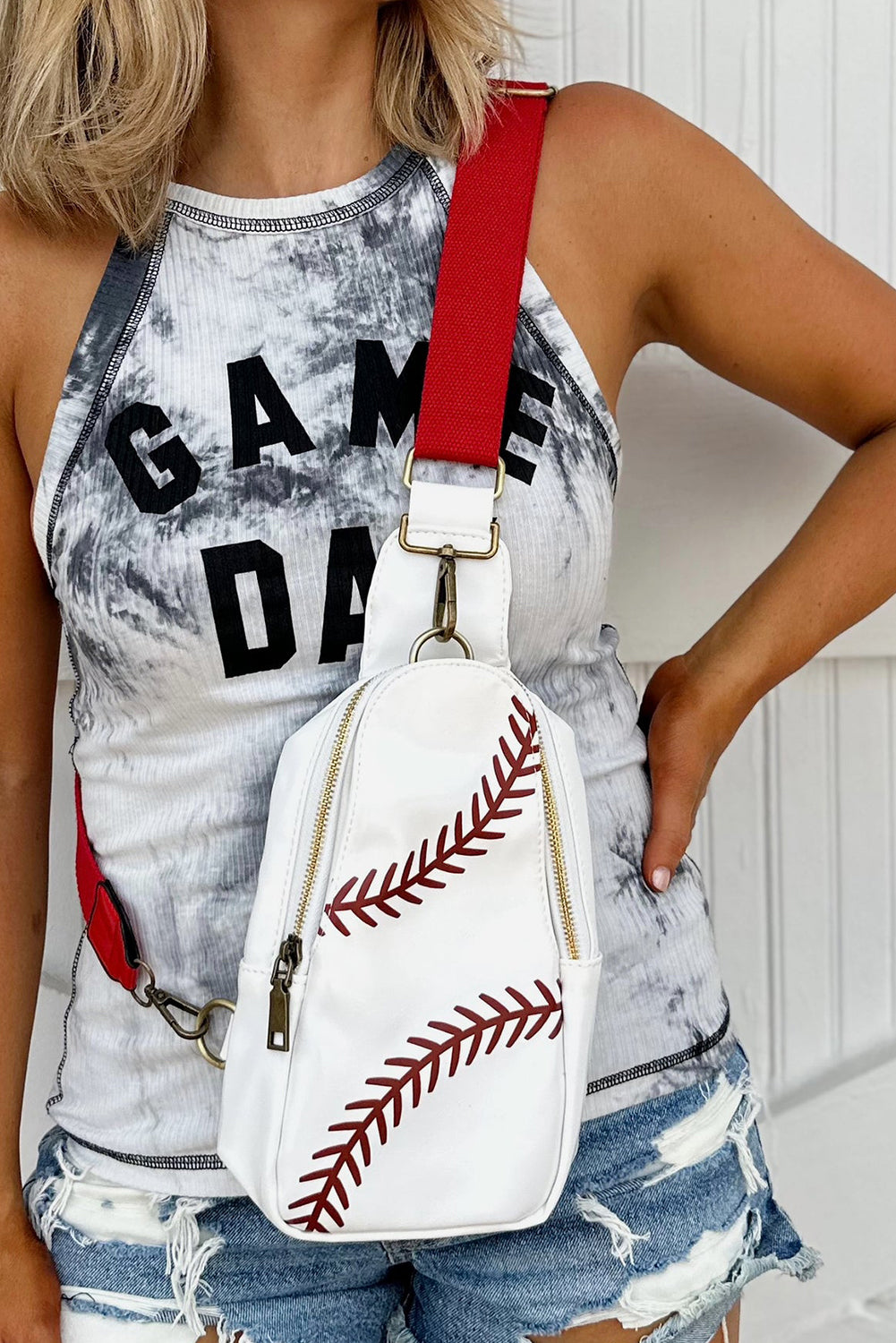Racing Red Balls Pattern PU Leather Zipped Sling Bag-Bella Boutique Collective