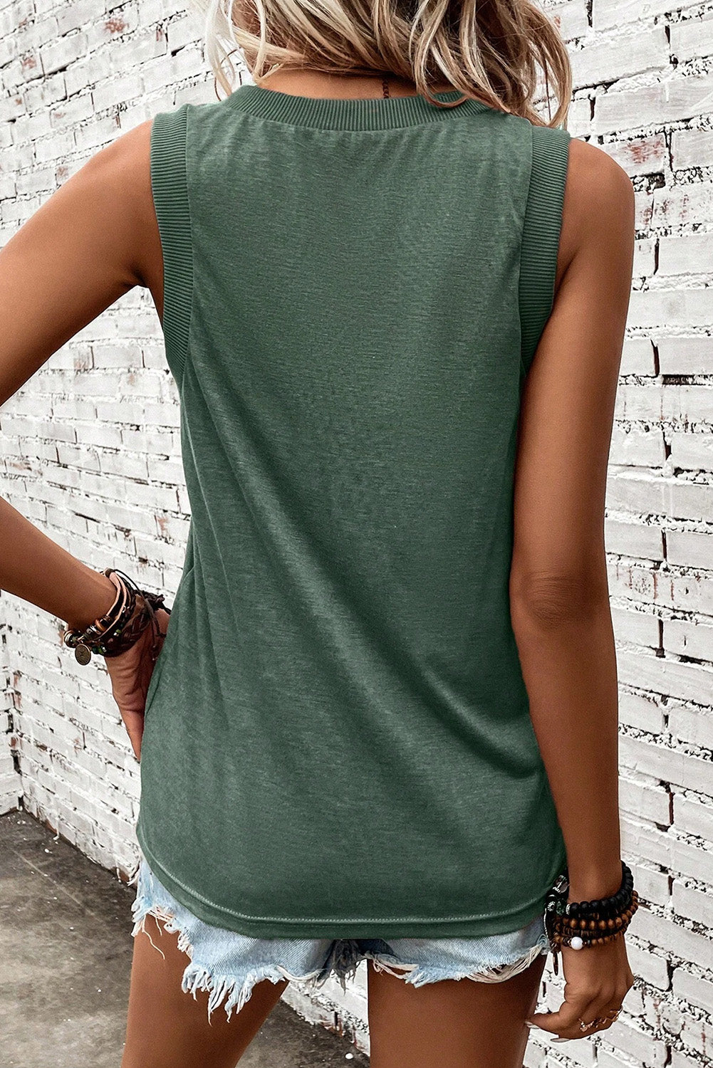 Mist Green Ribbed V Neck Tank-Bella Boutique Collective