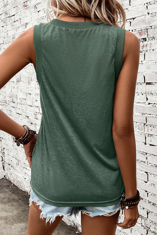 Mist Green Ribbed V Neck Tank-Bella Boutique Collective