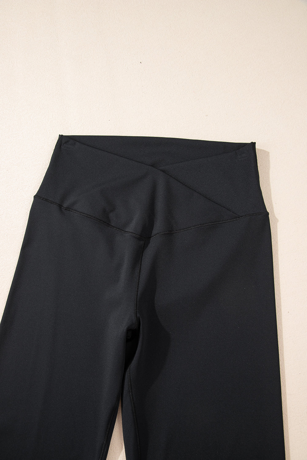 Black V Shape High Waist Flared Leggings-Bella Boutique Collective