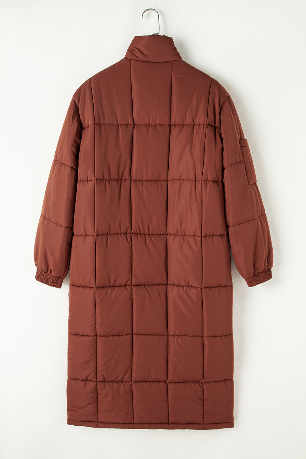 Coffee Quilted Puffer Stand Neck Zipped Mid-length Coat-Bella Boutique Collective