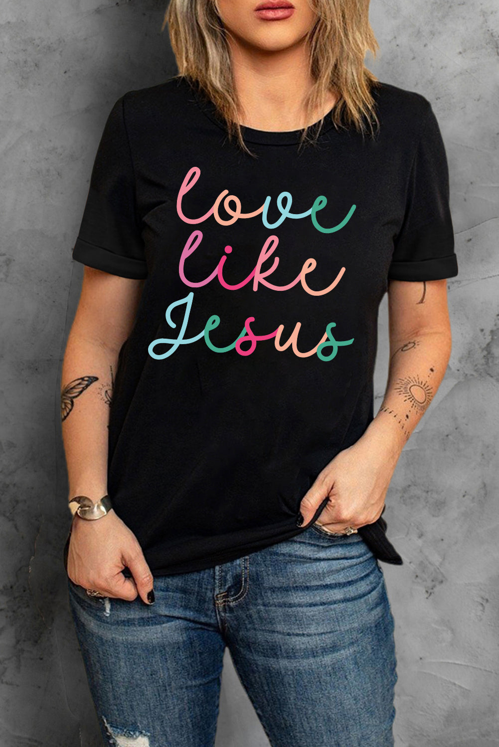 Black Love Like Jesus Crew Neck Graphic Tee-Bella Boutique Collective