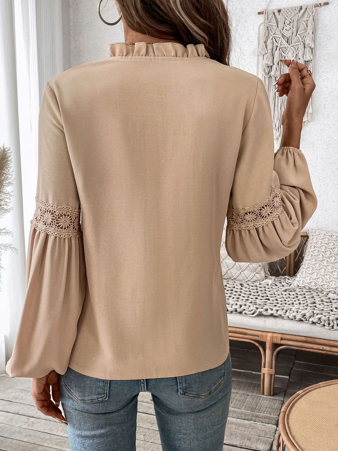 Perfee Frill Tie Neck Long Sleeve Blouse-Bella Boutique Collective
