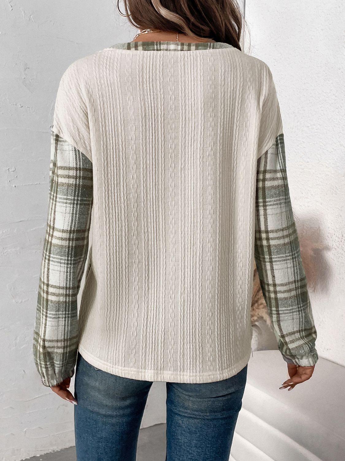 Perfee Plaid Half Button Long Sleeve T-Shirt-Bella Boutique Collective