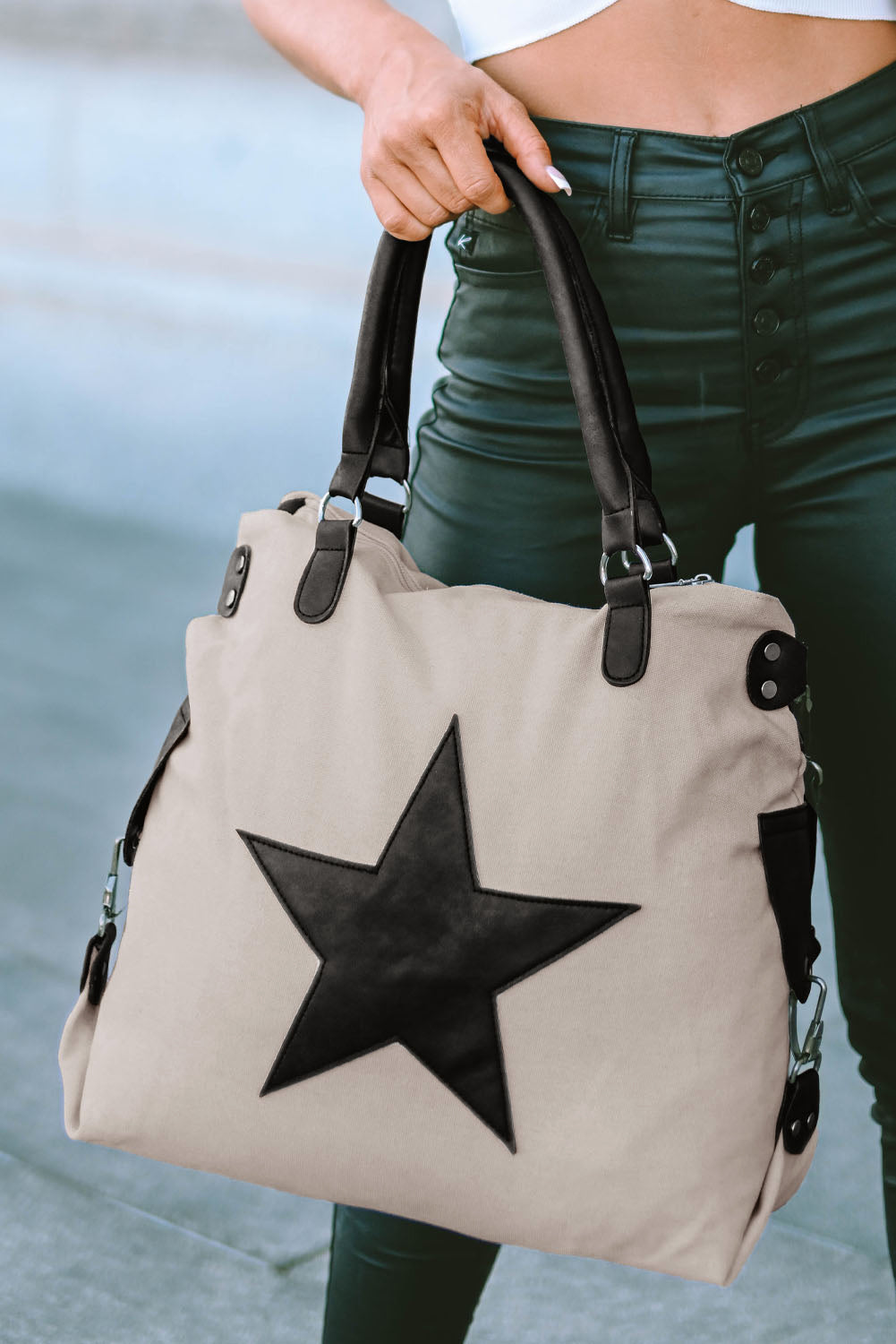 Beige Casual Five-pointed Star Canvas Tote Bag-Bella Boutique Collective