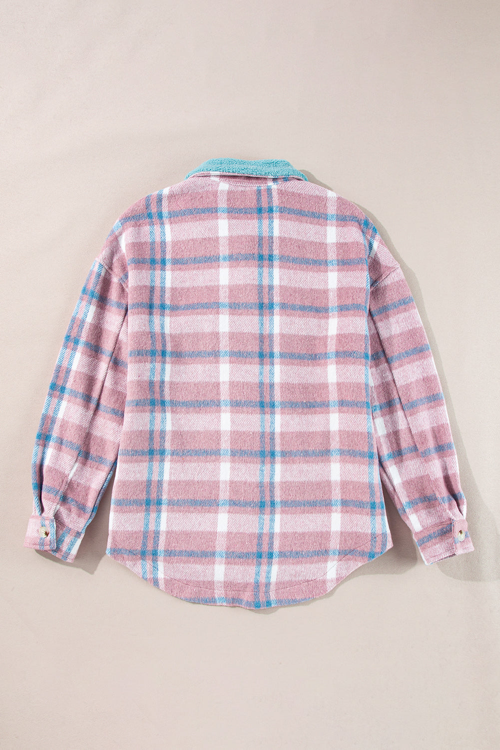 Pink Plaid Print Color Block Collared Flap Pockets Loose Shacket-Bella Boutique Collective