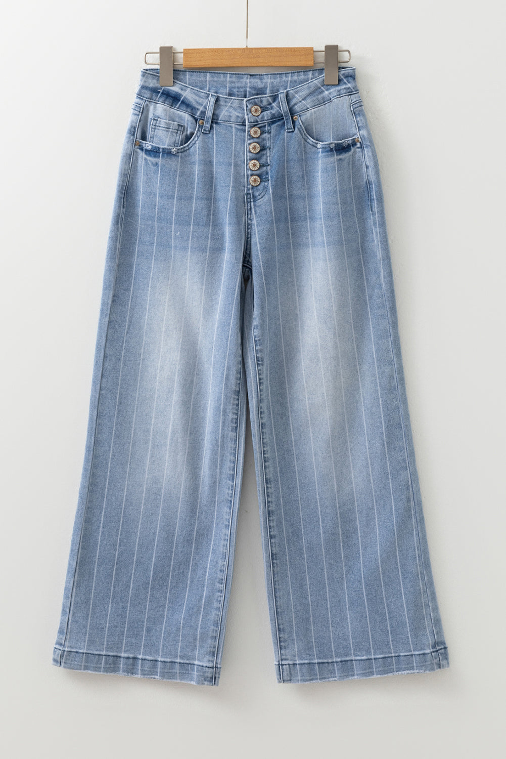 Beau Blue Multi Buttons Pinstripe Wide Leg Jeans-Bella Boutique Collective