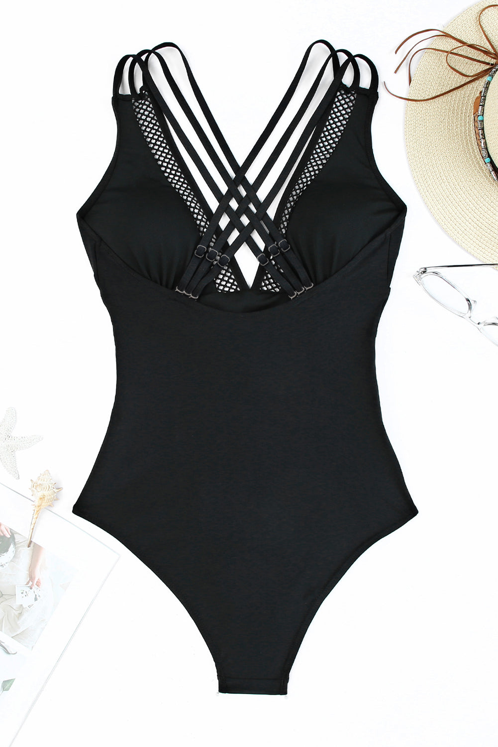 Black Solid Mesh One Piece Swimsuit-Bella Boutique Collective
