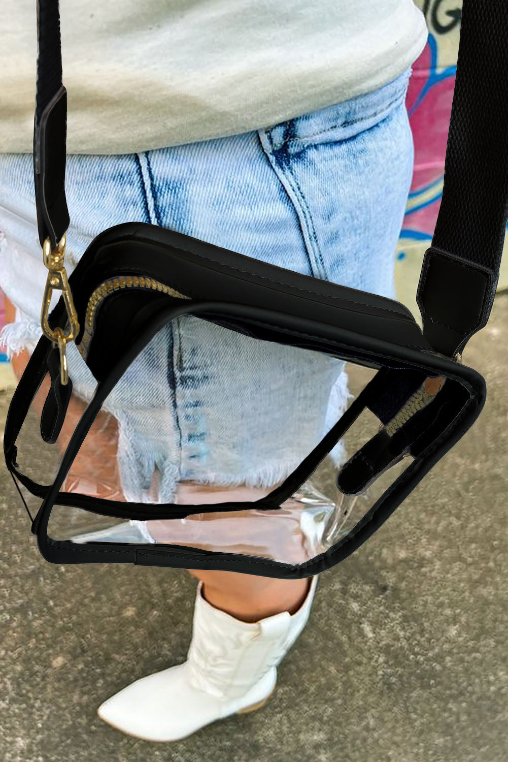 Black Clear PVC Leather Strap Crossbody Bag-Bella Boutique Collective