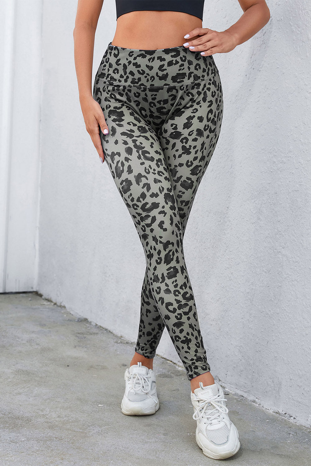 Gray Classic Leopard Print Active Leggings-Bella Boutique Collective