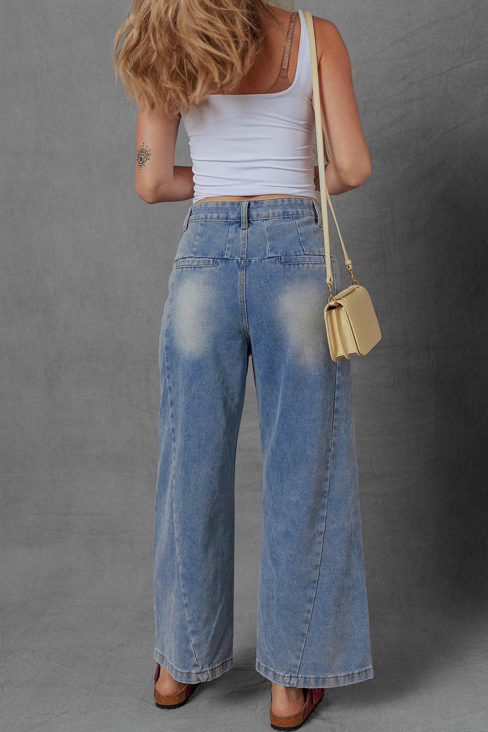 Ashleigh Blue Washed Pleated Detail Wide Leg Jeans-Bella Boutique Collective