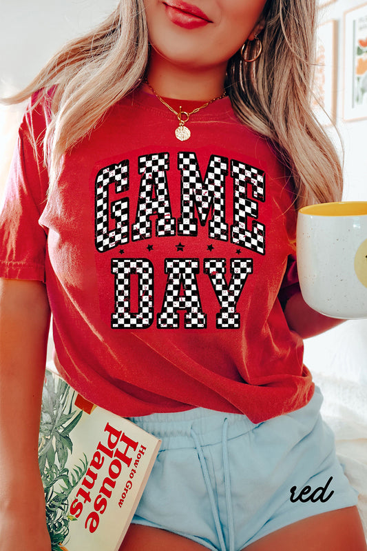 Red Checkered Game Day Graphic T Shirt-Bella Boutique Collective
