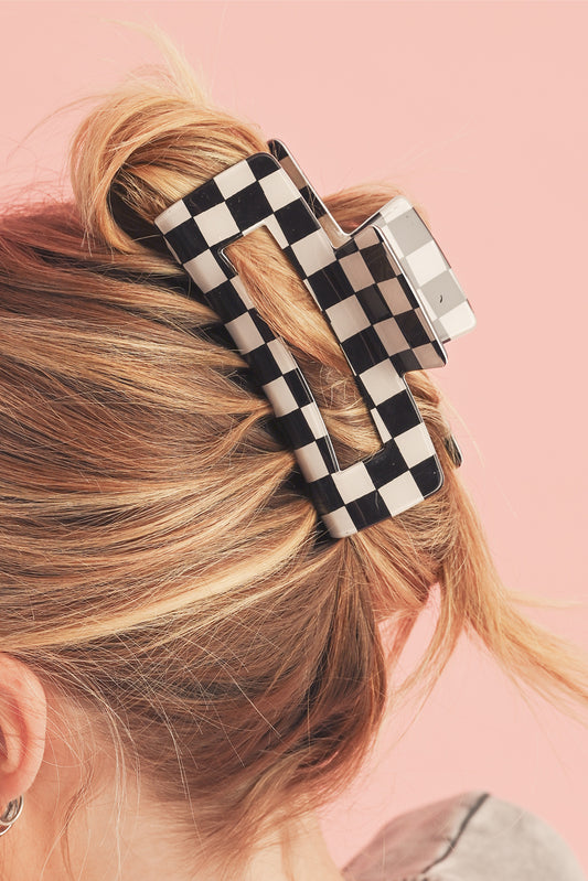 Black Checkered Print Hollow Out Hair Clip-Bella Boutique Collective