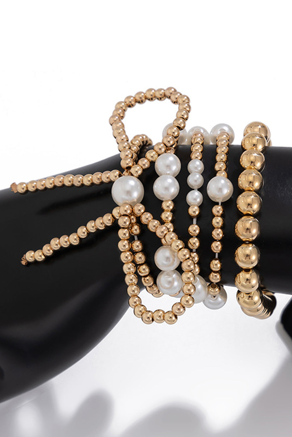 Gold Bow Knot Pearl Beaded Multi Layered Bracelet Set-Bella Boutique Collective