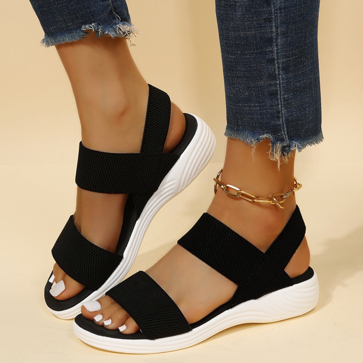 Rubber Open Toe Low Heel Sandals-Bella Boutique Collective