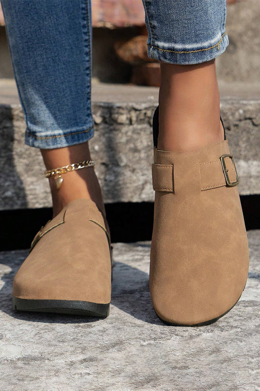 Light French Beige Suede Buckle Detail Slippers-Bella Boutique Collective