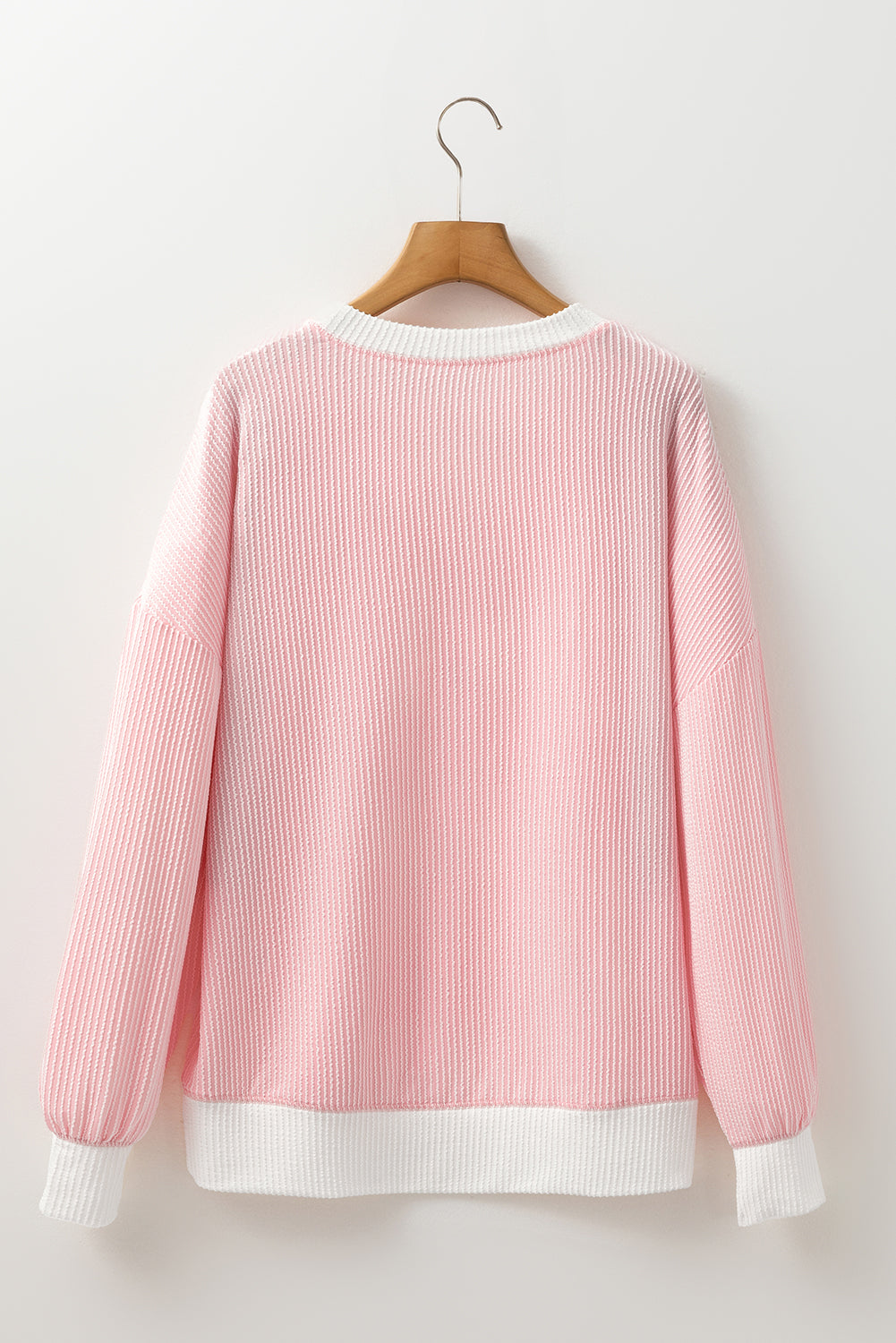Peach Blossom Corded Colorblock Drop Shoulder Loose Top-Bella Boutique Collective