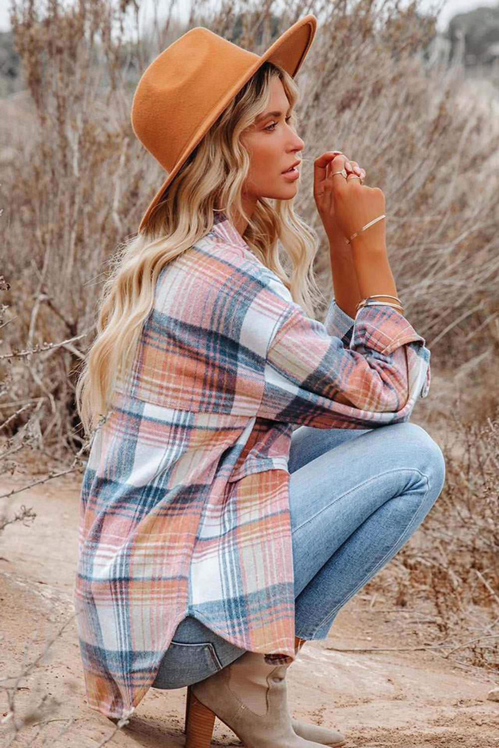 Pink Black/Pink Plaid Flap Pockets Shacket-Bella Boutique Collective