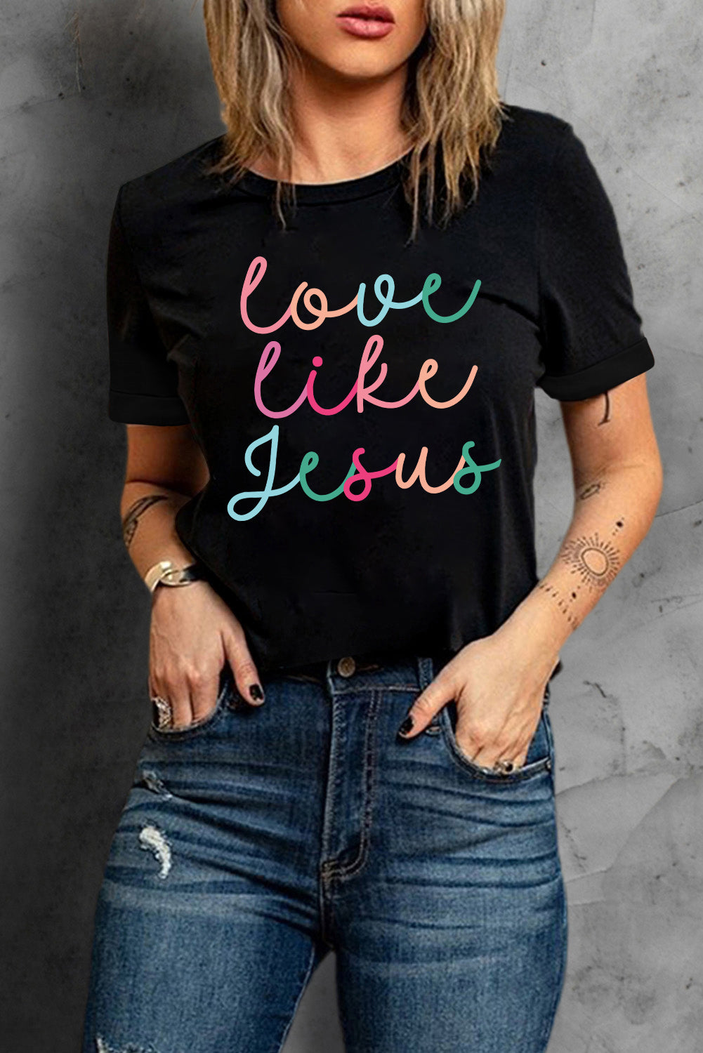 Black Love Like Jesus Crew Neck Graphic Tee-Bella Boutique Collective