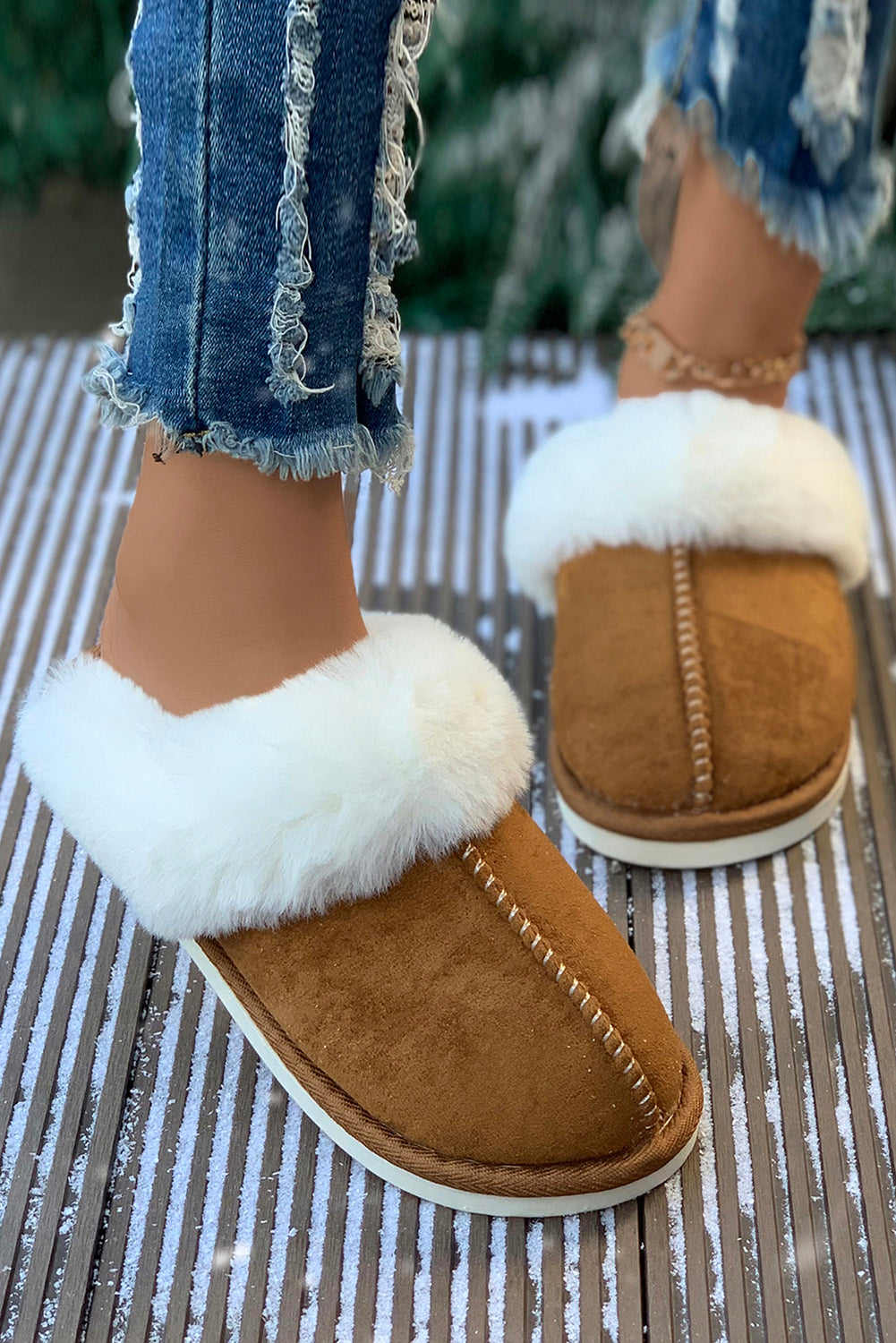 Camel Plush Suede Winter Home Slippers-Bella Boutique Collective