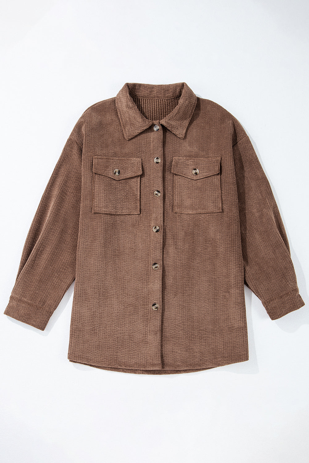 Chestnut Corduroy Flap Pocket Button Up Shacket-Bella Boutique Collective