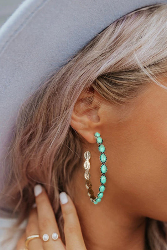 Sky Blue Gem Inlay Retro C-shape Earrings-Bella Boutique Collective