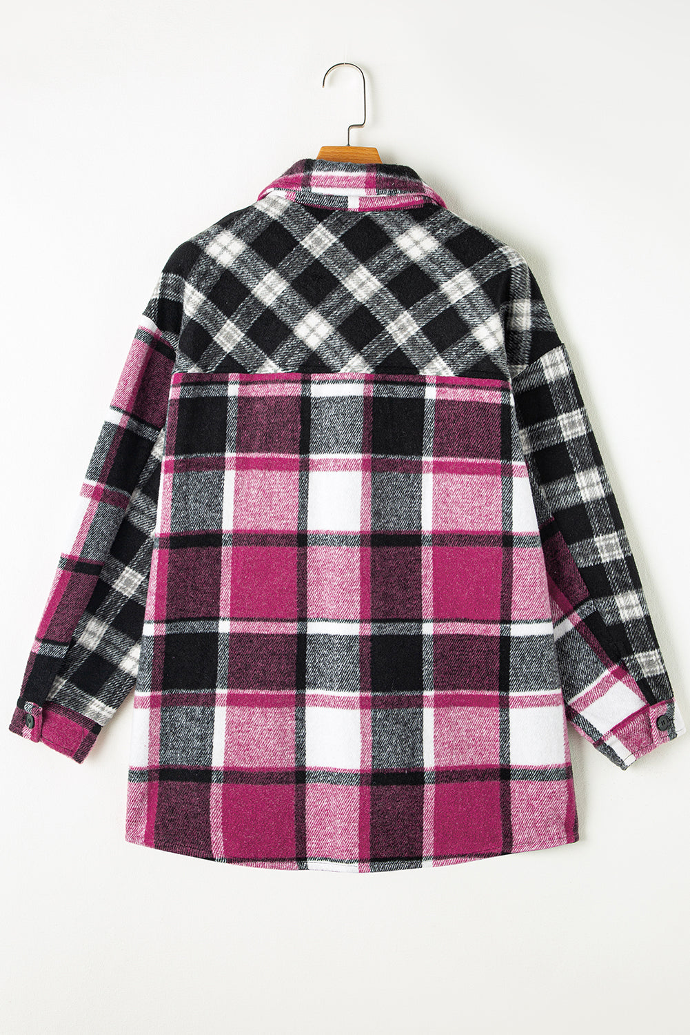 Black Plaid Colorblock Loose Shacket-Bella Boutique Collective