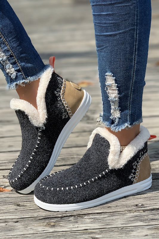 Carbon Grey Suede Stitching Patchwork Plush Lined Anklet Boots-Bella Boutique Collective