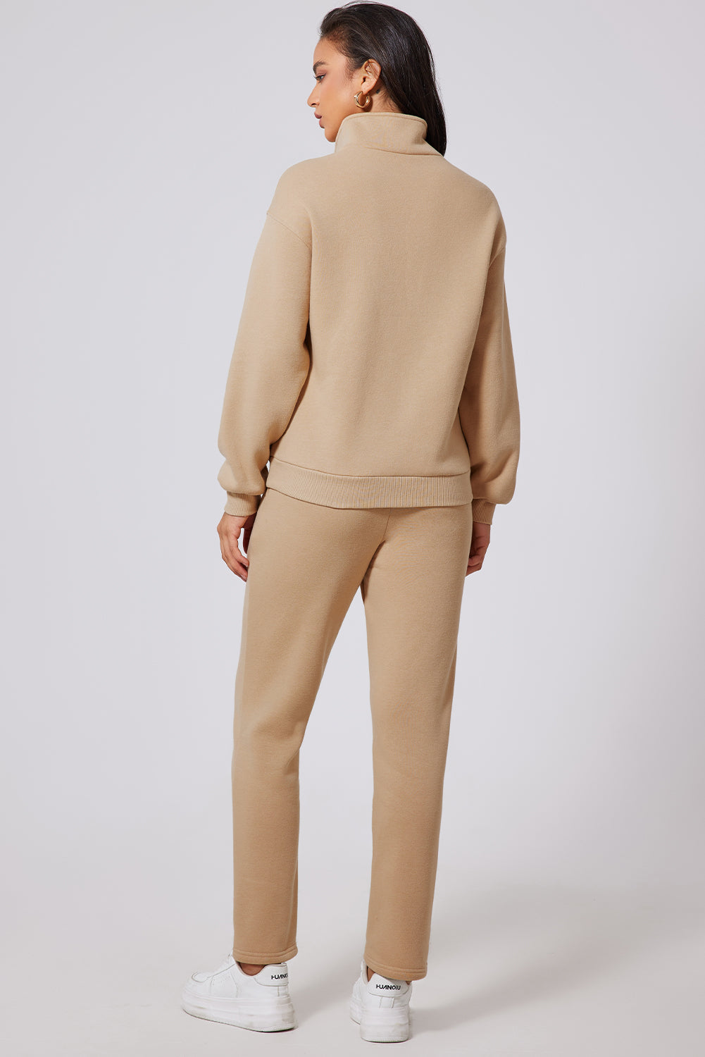 Parchment Solid Half Button Sweatshirt and High Waist Sweatpants Set-Bella Boutique Collective