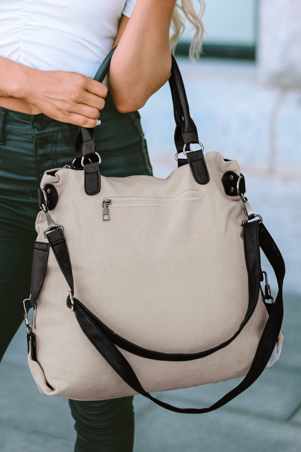 Beige Casual Five-pointed Star Canvas Tote Bag-Bella Boutique Collective