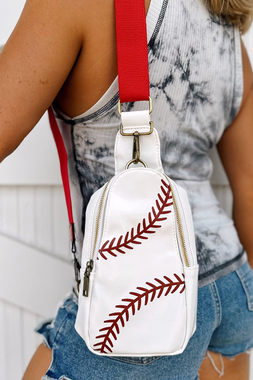 Racing Red Balls Pattern PU Leather Zipped Sling Bag-Bella Boutique Collective