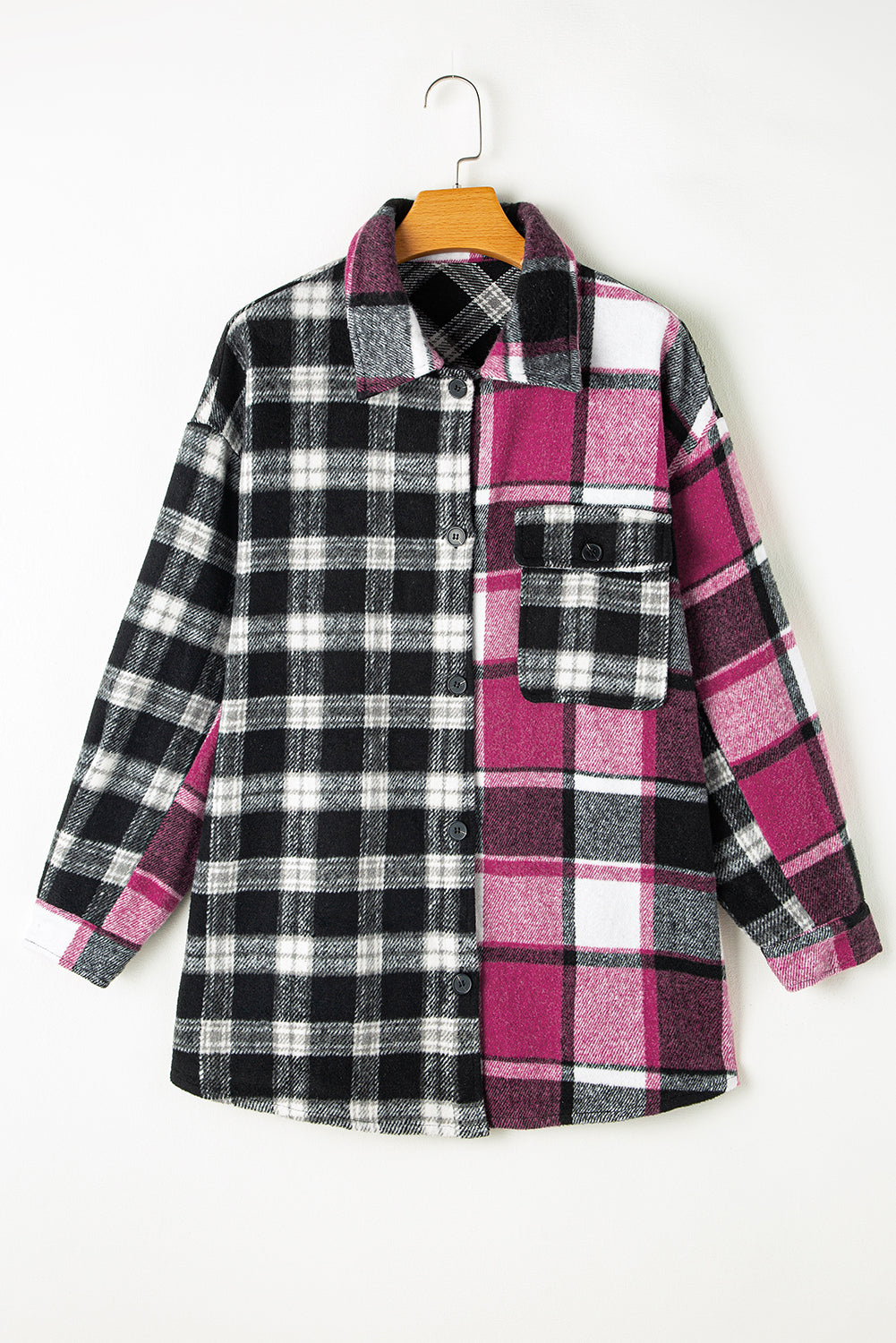 Black Plaid Colorblock Loose Shacket-Bella Boutique Collective