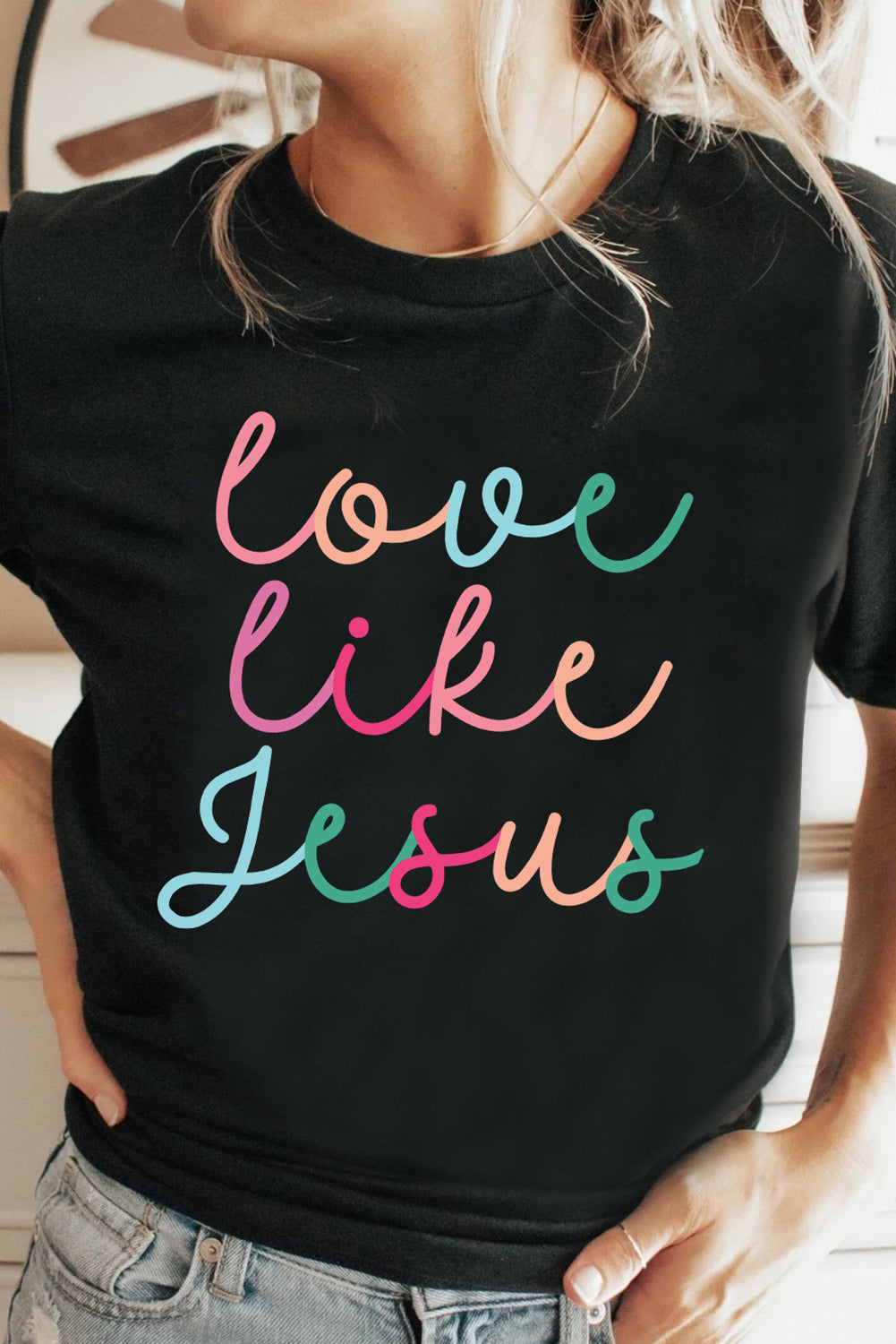 Black Love Like Jesus Crew Neck Graphic Tee-Bella Boutique Collective