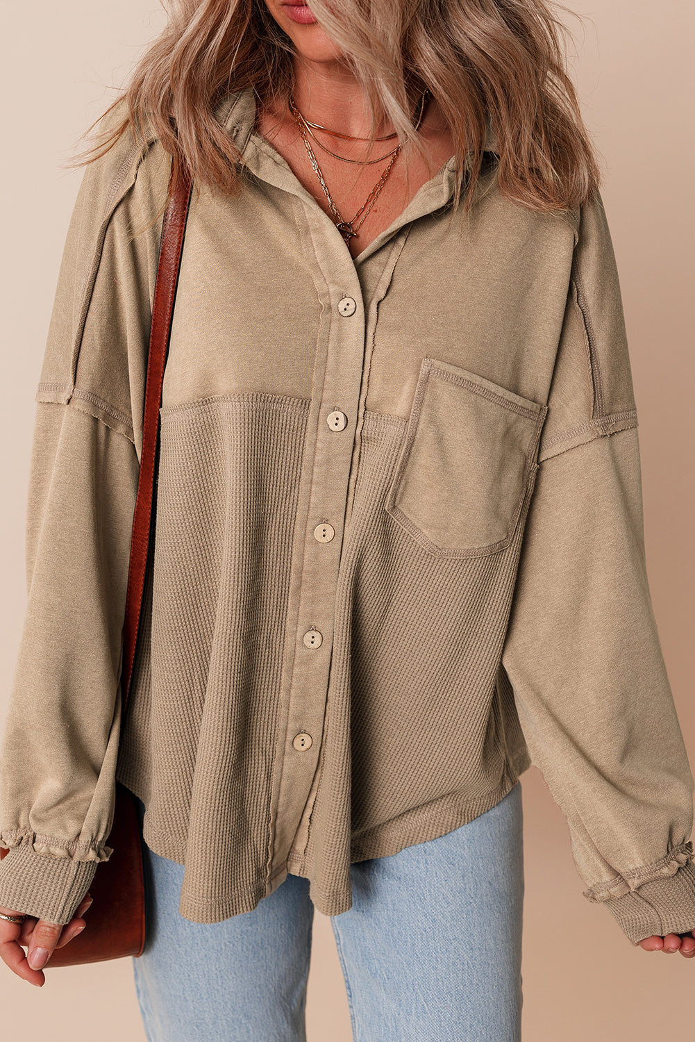 Goat Mineral Wash Textured Patchwork Loose Fit Shacket-Bella Boutique Collective