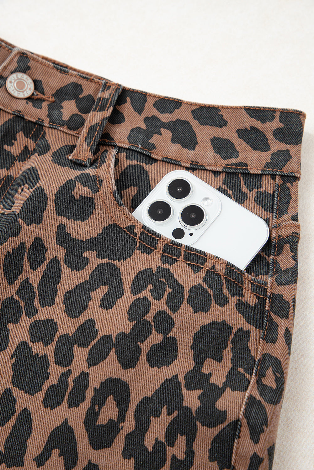 Brown Leopard Denim Frayed Split Denim Midi Skirt-Bella Boutique Collective