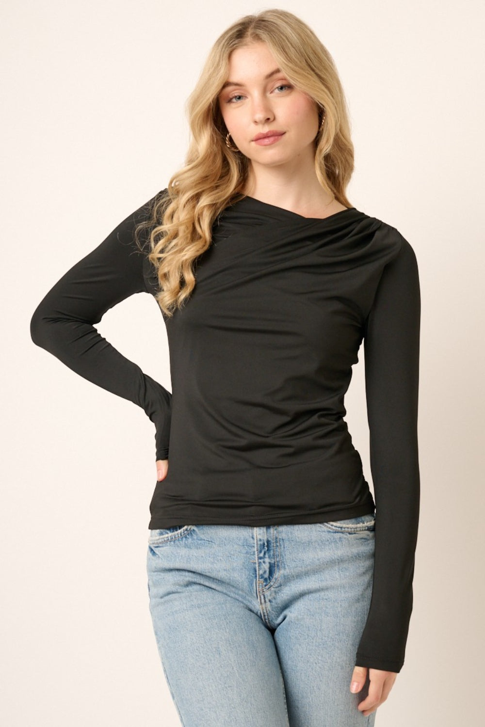 Mittoshop Ruched Long Sleeve Slim Top-Bella Boutique Collective