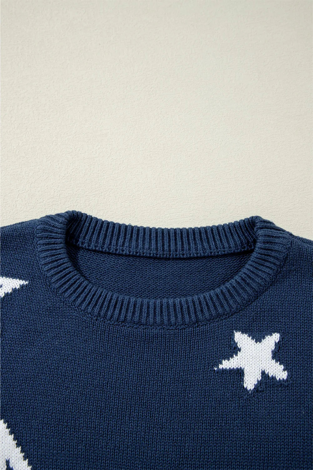 Star Round Neck Long Sleeve Sweater-Bella Boutique Collective