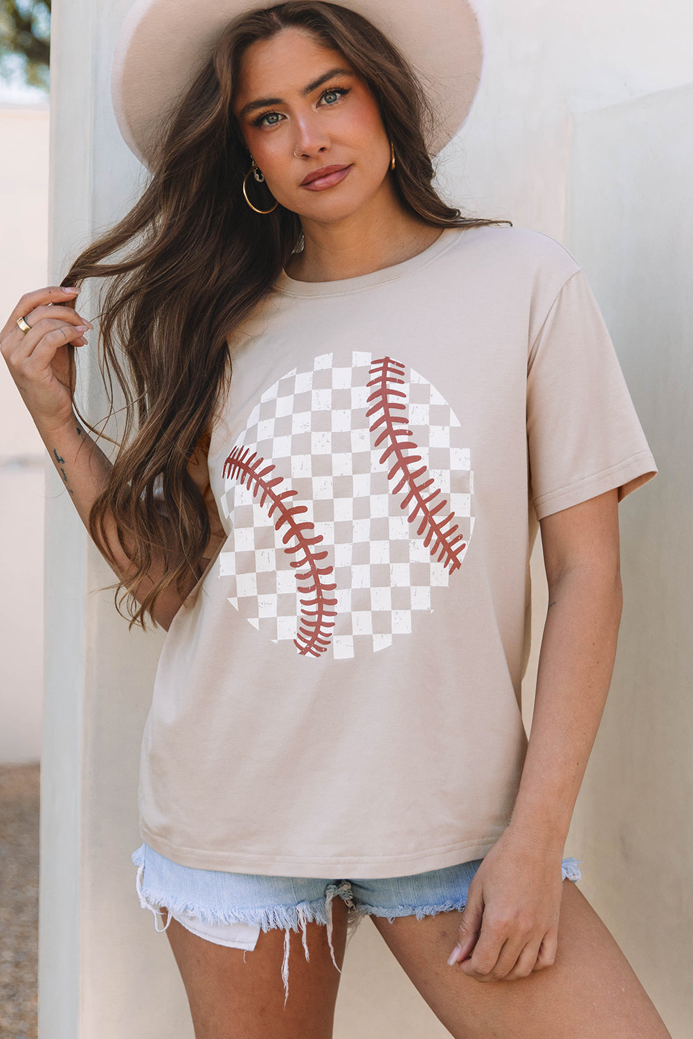 Jet Stream Checkered Baseball Graphic Tee-Bella Boutique Collective