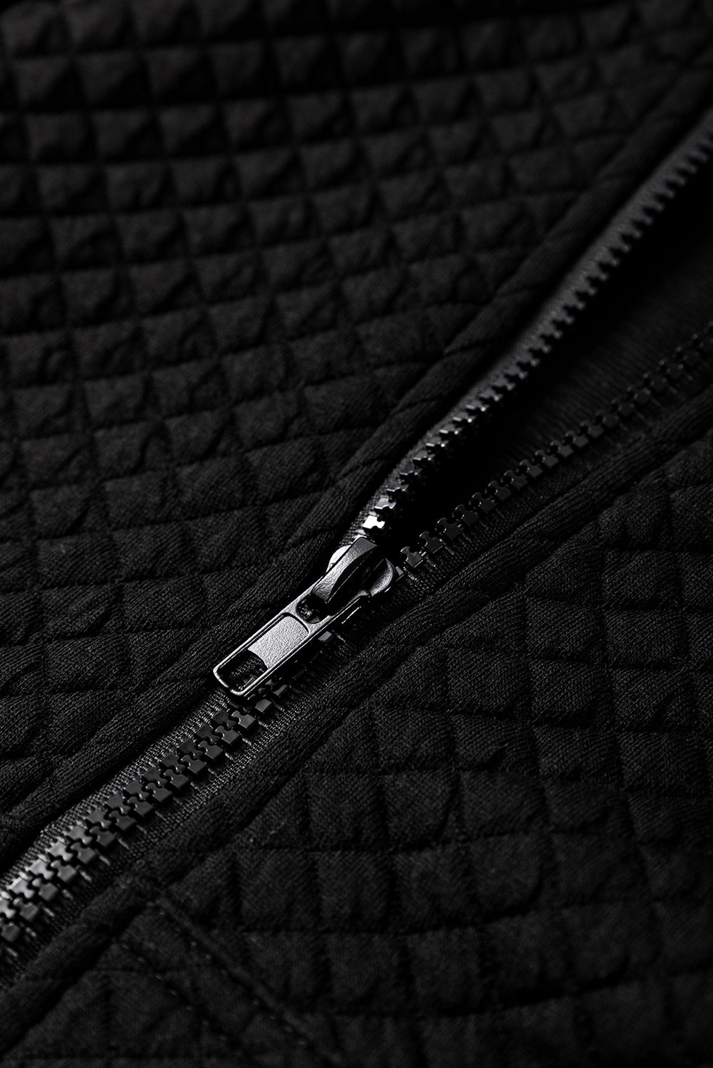 Black Quilted Side Pockets Zipper Hooded Jacket-Bella Boutique Collective