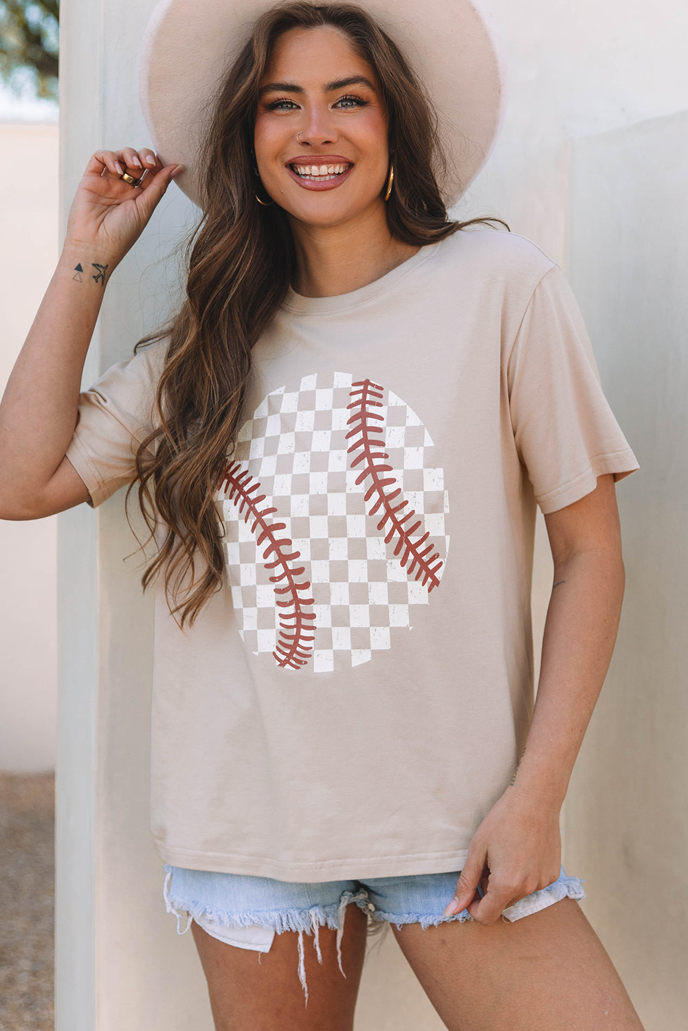 Jet Stream Checkered Baseball Graphic Tee-Bella Boutique Collective